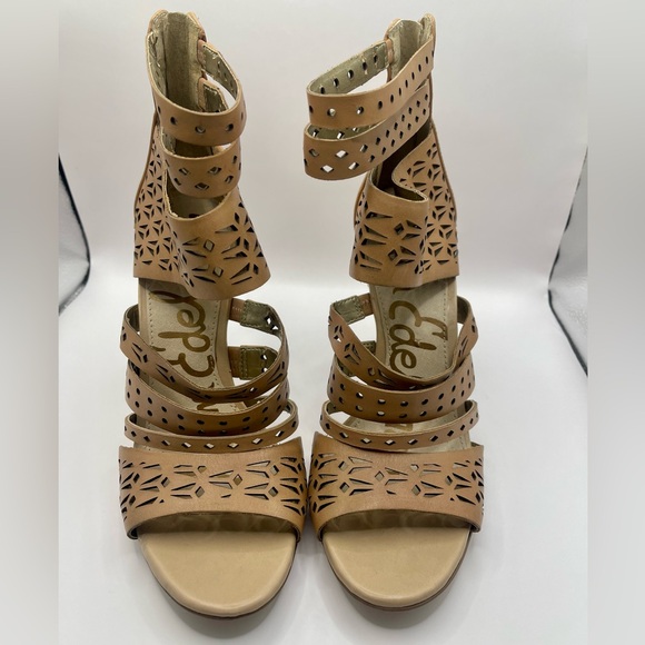 Sam Edelman Nude Buff Laser Cutouts Caged Open Toe Pumps Sz 8.5 Wedding Party - Picture 4 of 12